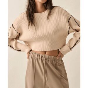 Promesa Stitch Perfect Cropped Blanket Stitch Sweater